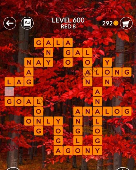 Wordscapes Level 600, Red 8.